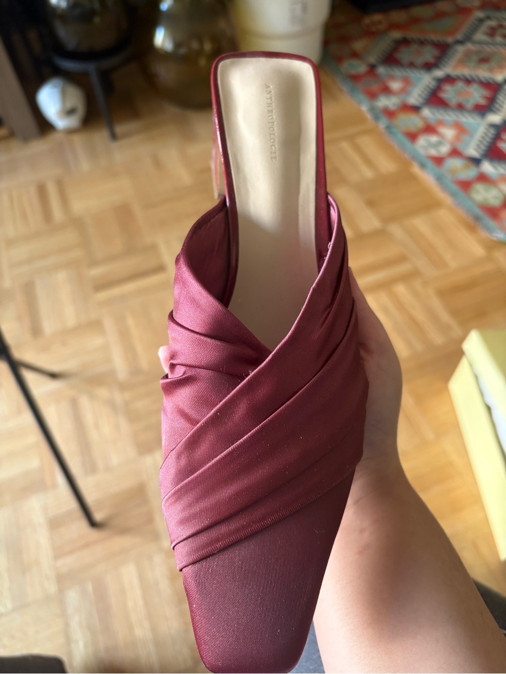 Anthropologie Satin Burgundy Square-Toe Mules - Picture 12 of 12